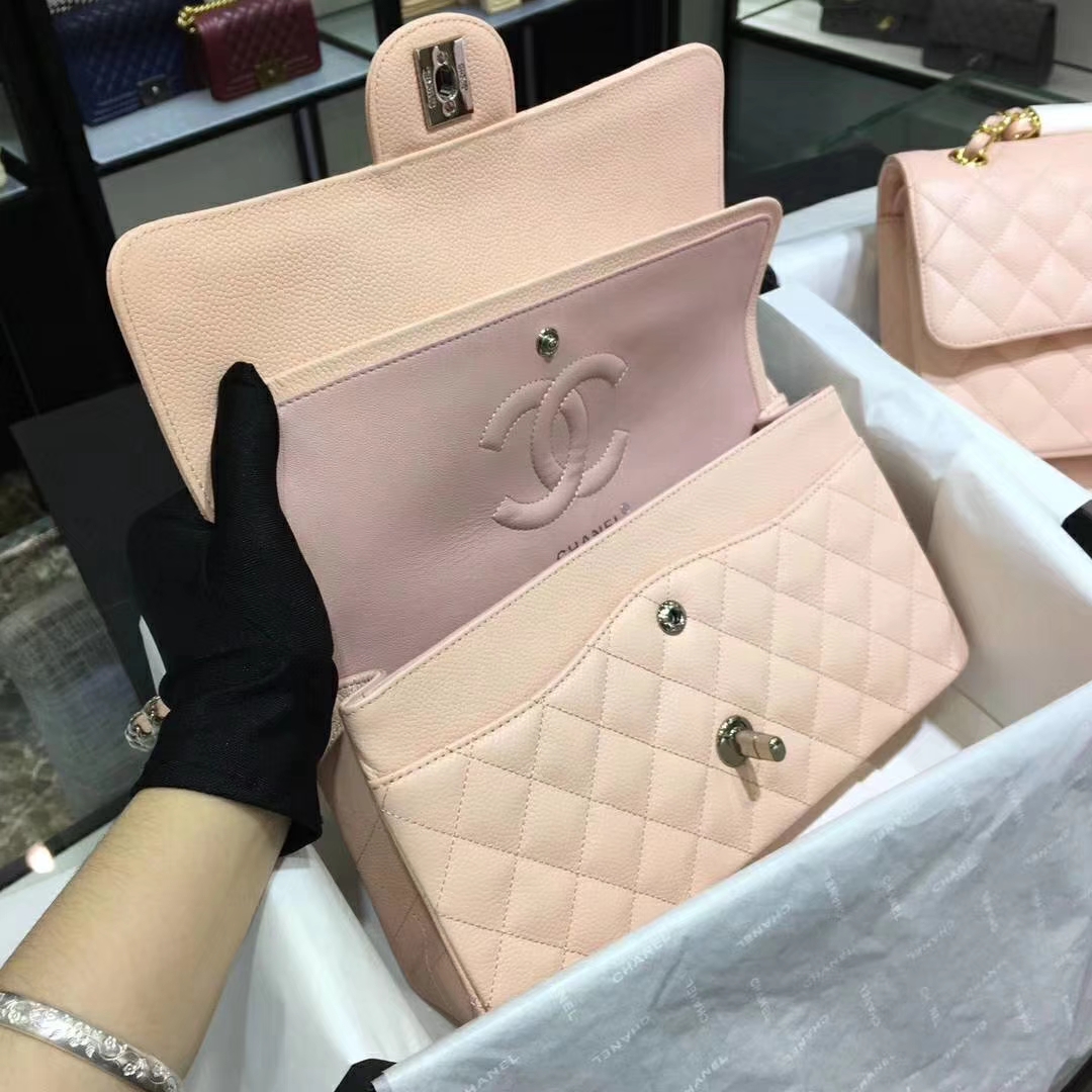 Chanel 香奈儿 Cf系列 25cm 进口鱼子酱 裸粉 银扣