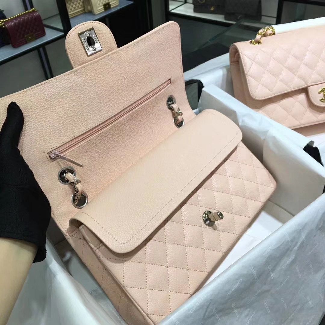 Chanel 香奈儿 Cf系列 25cm 进口鱼子酱 裸粉 银扣
