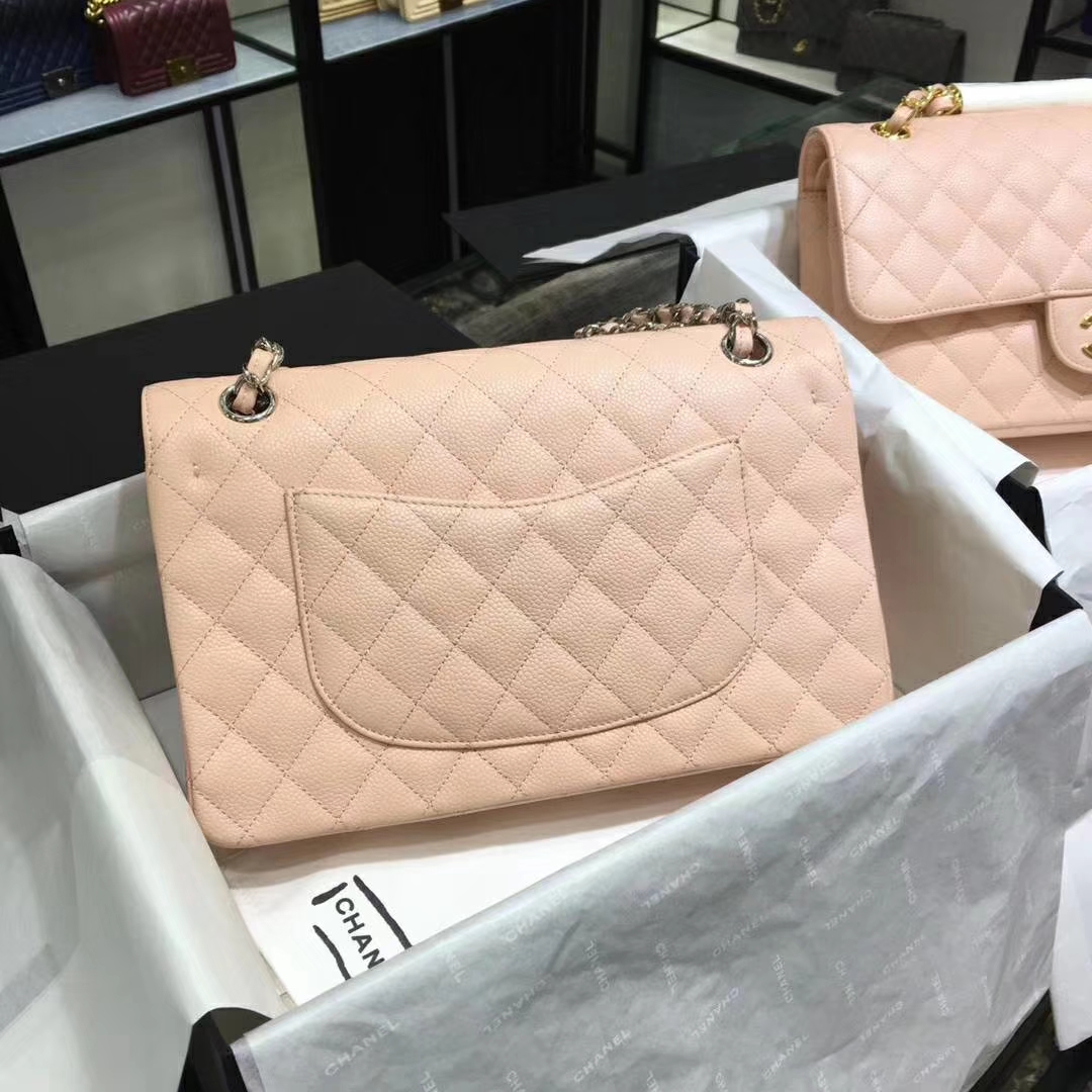Chanel 香奈儿 Cf系列 25cm 进口鱼子酱 裸粉 银扣
