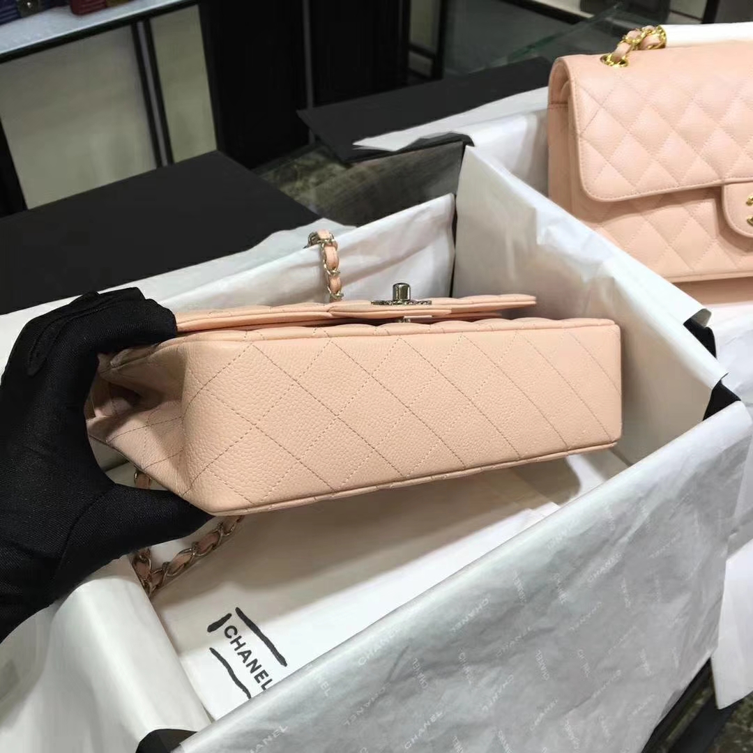 Chanel 香奈儿 Cf系列 25cm 进口鱼子酱 裸粉 银扣