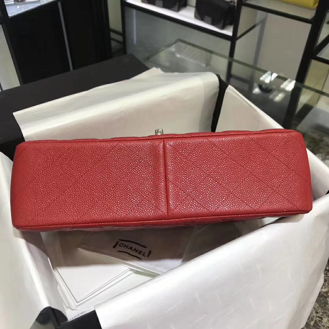 Chanel 香奈儿 Cf系列 30cm 进口鱼子酱 大红色 银扣