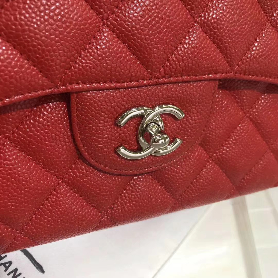 Chanel 香奈儿 Cf系列 30cm 进口鱼子酱 大红色 银扣