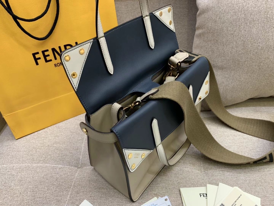 Fendi Flip 最新系列 FF 长肩带  原版开发 单肩斜挎手提三用 灰色拼色黑色
