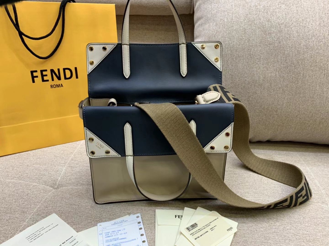 Fendi Flip 最新系列 FF 长肩带  原版开发 单肩斜挎手提三用 灰色拼色黑色