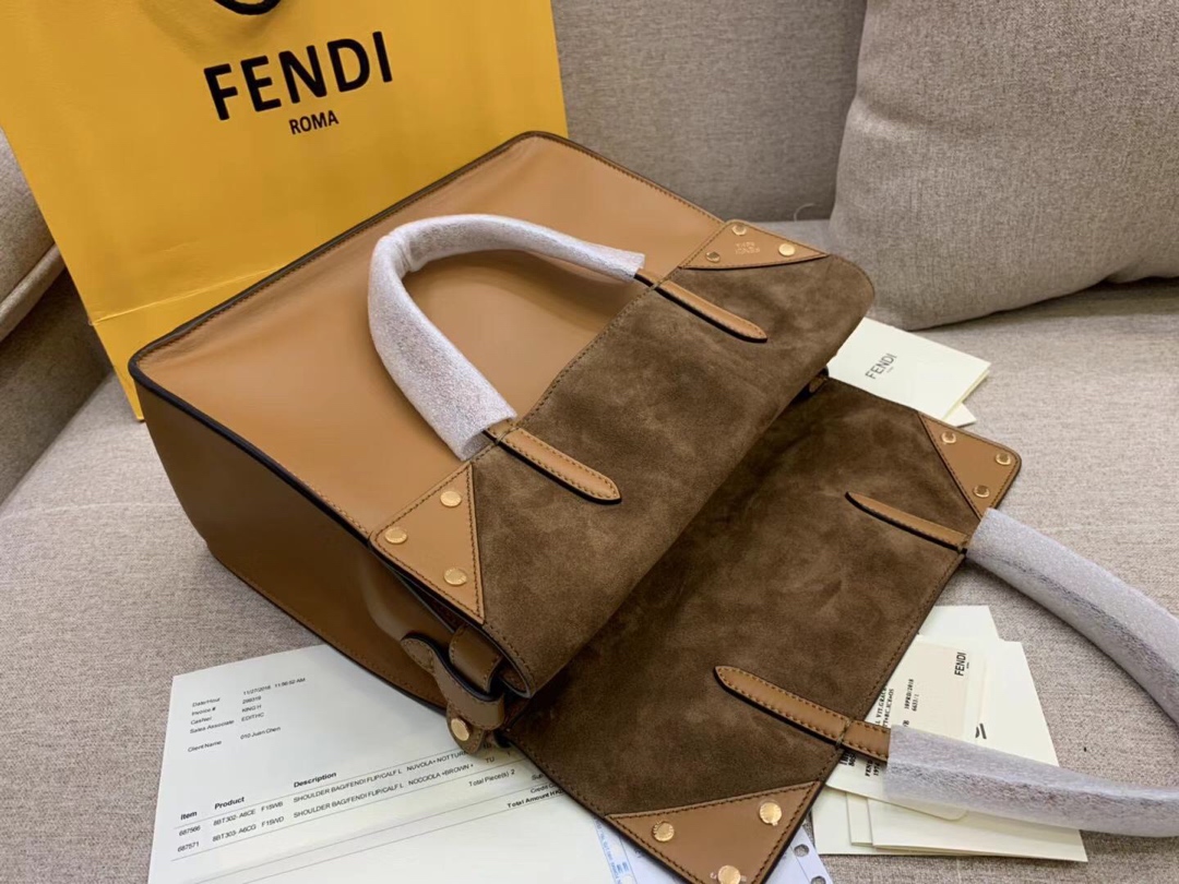 Fendi Flip 最新系列 FF 长肩带  原版开发 单肩斜挎手提三用 土黄拼色橄榄绿