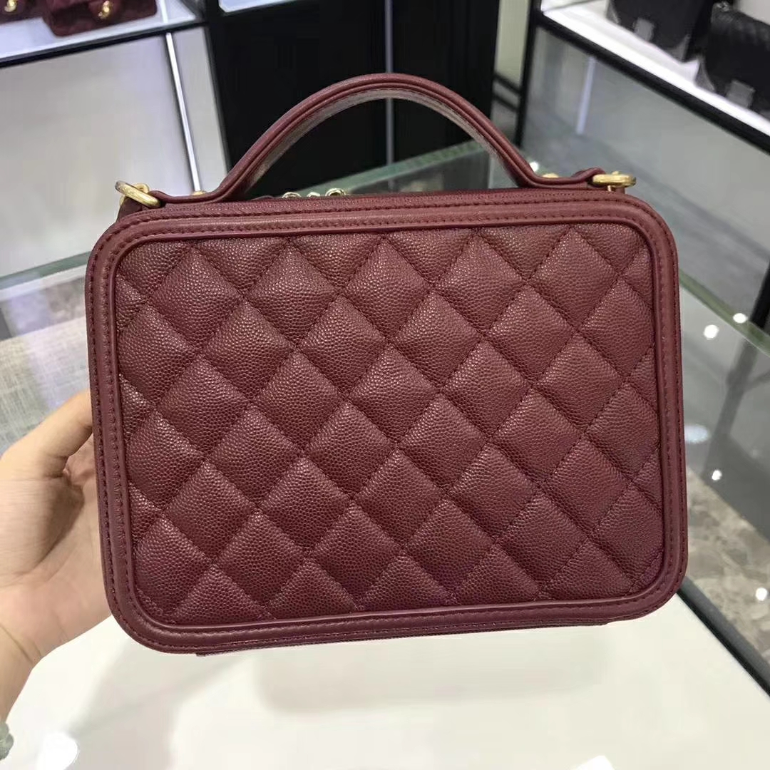 Chanel 香奈儿 化妆包  21cm 原厂皮小鱼子酱 枣红
