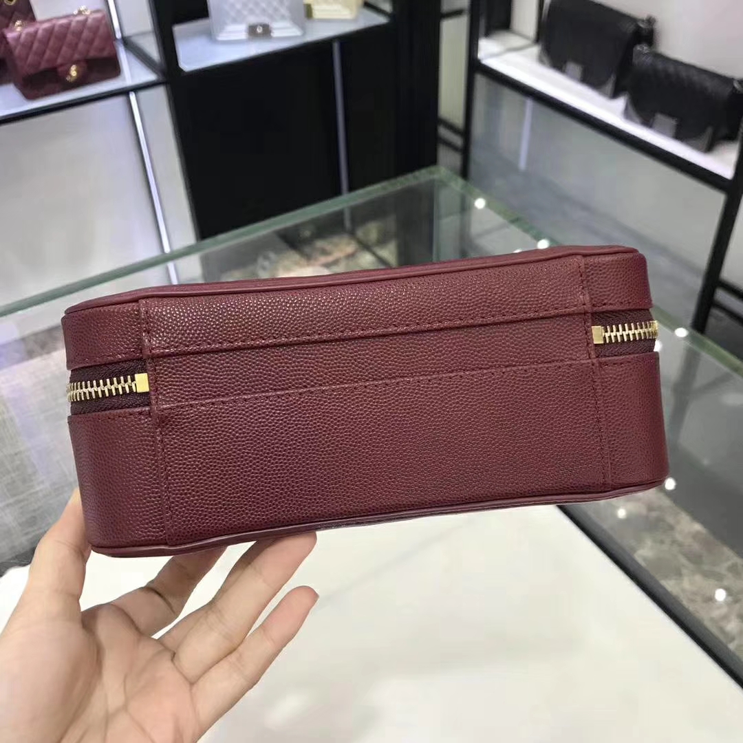 Chanel 香奈儿 化妆包  21cm 原厂皮小鱼子酱 枣红