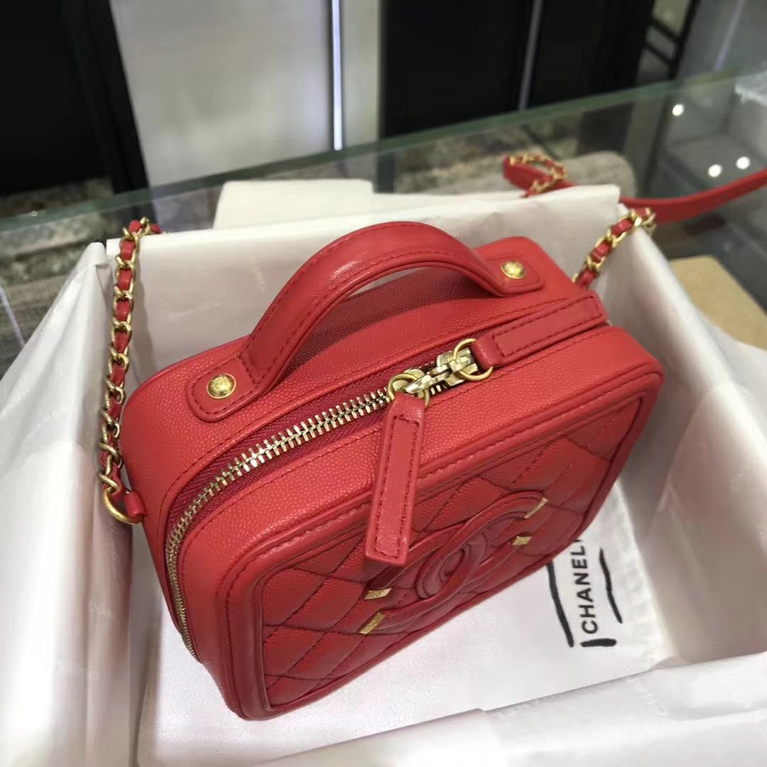 Chanel 香奈儿 化妆包 17cm 原厂皮小鱼子酱 西瓜红