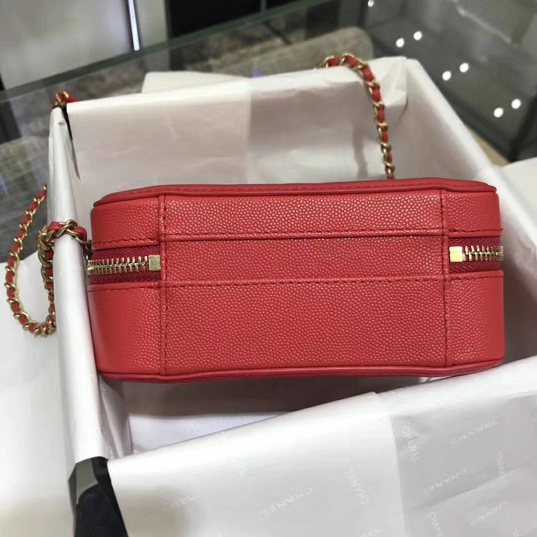 Chanel 香奈儿 化妆包 17cm 原厂皮小鱼子酱 西瓜红