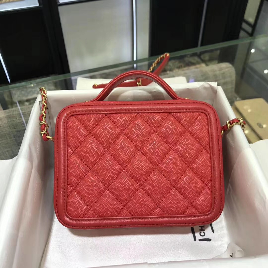 Chanel 香奈儿 化妆包 17cm 原厂皮小鱼子酱 西瓜红