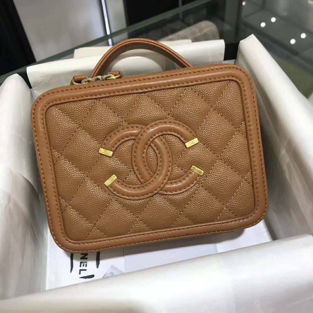 Chanel 香奈儿 化妆包 17cm 原厂皮小鱼子酱 焦糖色