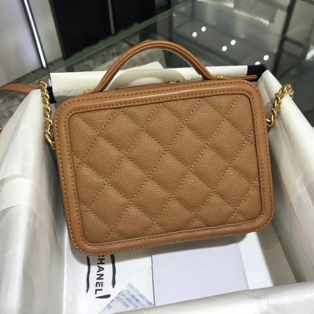 Chanel 香奈儿 化妆包 17cm 原厂皮小鱼子酱 焦糖色