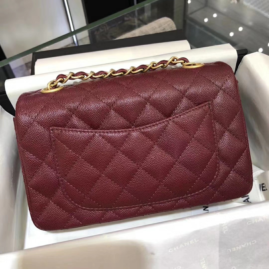 Chanel 香奈儿 Cf系列  20cm～进口小鱼籽酱～枣红～磨砂金扣
