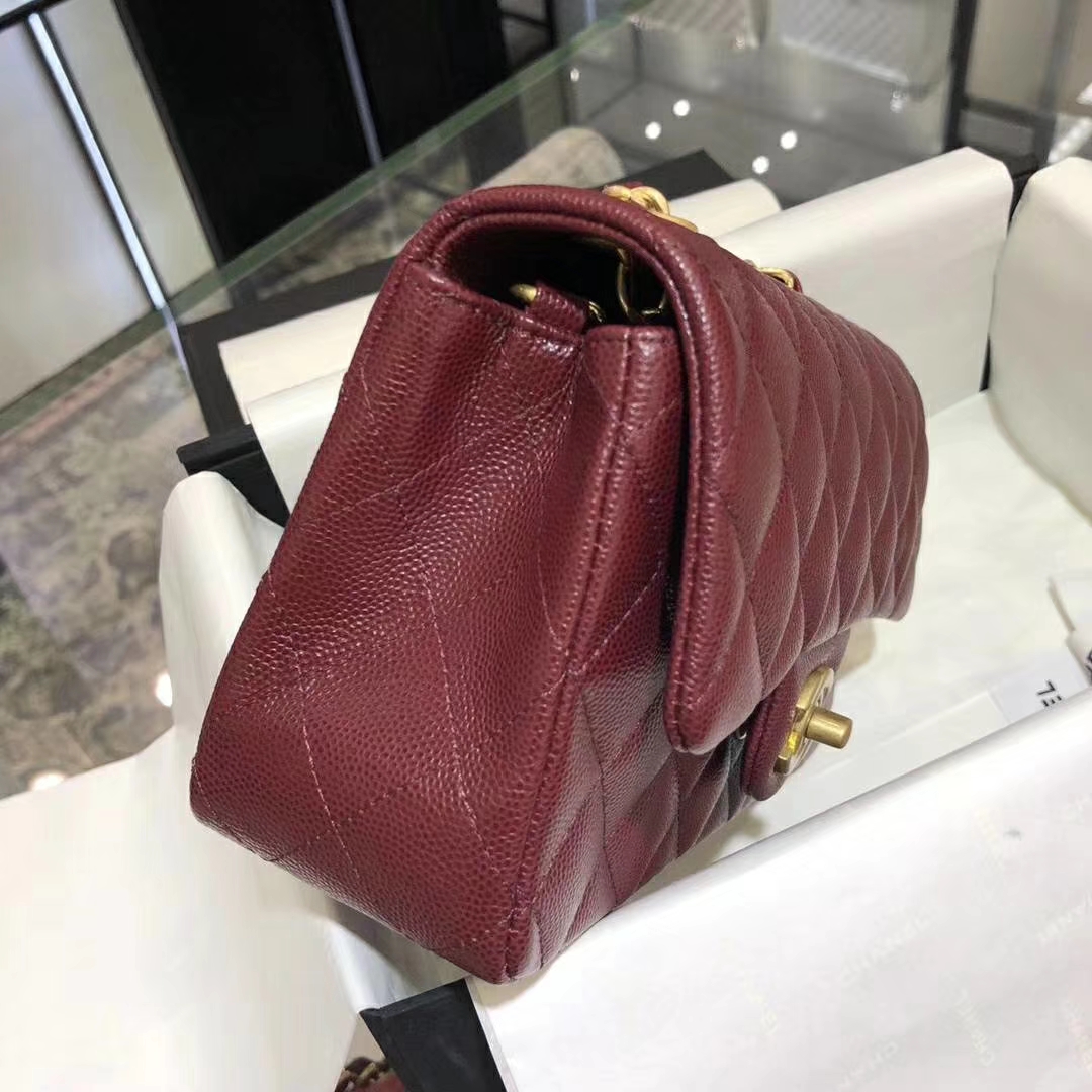 Chanel 香奈儿 Cf系列  20cm～进口小鱼籽酱～枣红～磨砂金扣