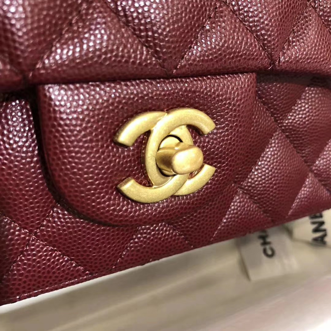 Chanel 香奈儿 Cf系列  20cm～进口小鱼籽酱～枣红～磨砂金扣