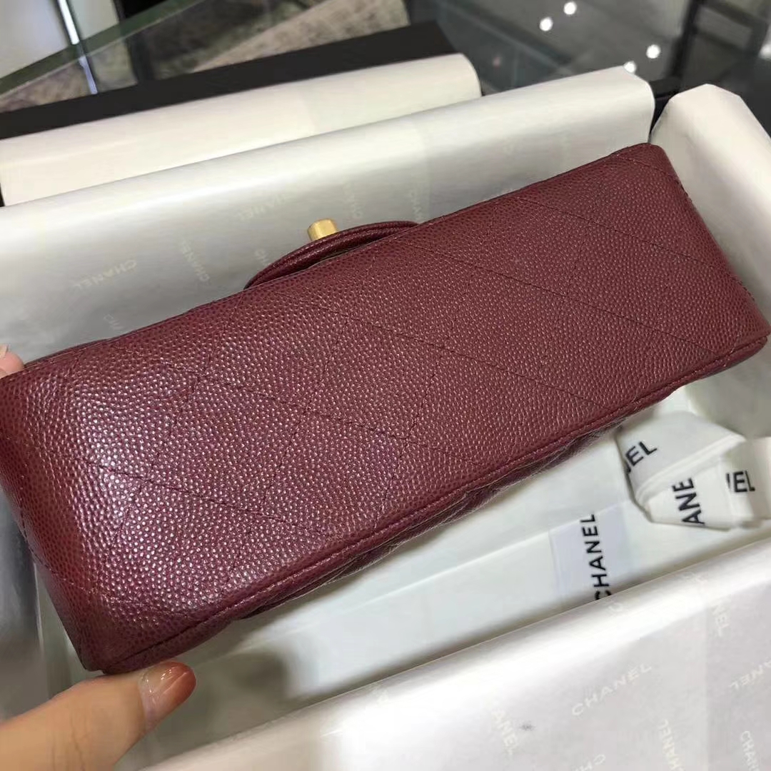 Chanel 香奈儿 Cf系列  20cm～进口小鱼籽酱～枣红～磨砂金扣