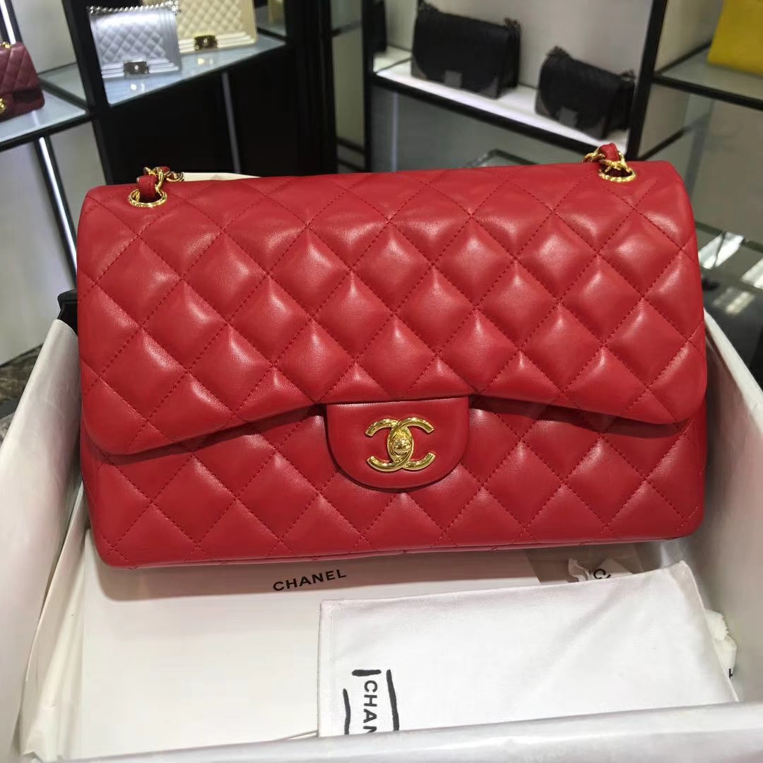 Chanel 香奈儿 Classic Flap 小羊皮 大红色 30cm 金扣
