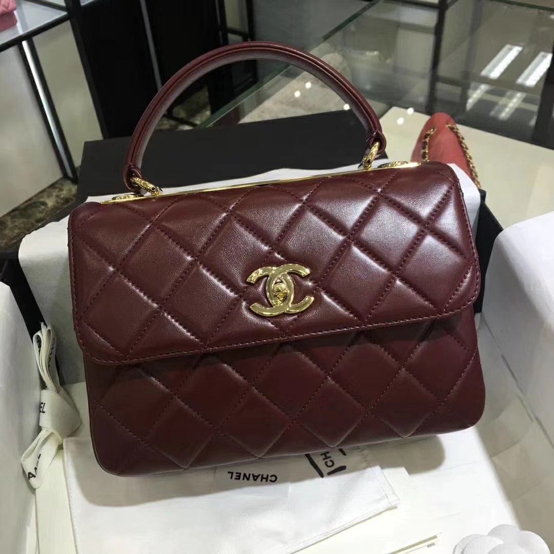 Chanel 香奈儿 Trendy CC 小羊皮 枣红色 25cm 金扣 现货