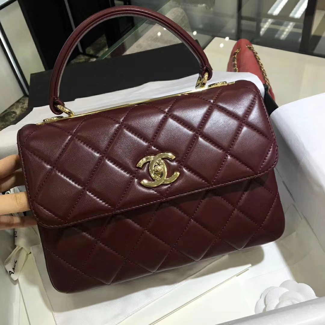 Chanel 香奈儿 Trendy CC 小羊皮 枣红色 25cm 金扣 现货