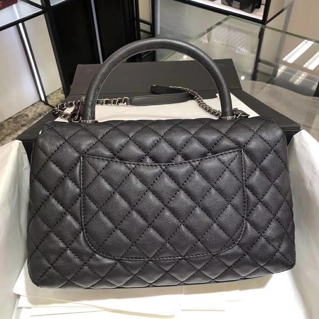 Chanel 香奈儿 CoCo Handle  28cm 进口小牛皮 球纹手柄 黑色 古银