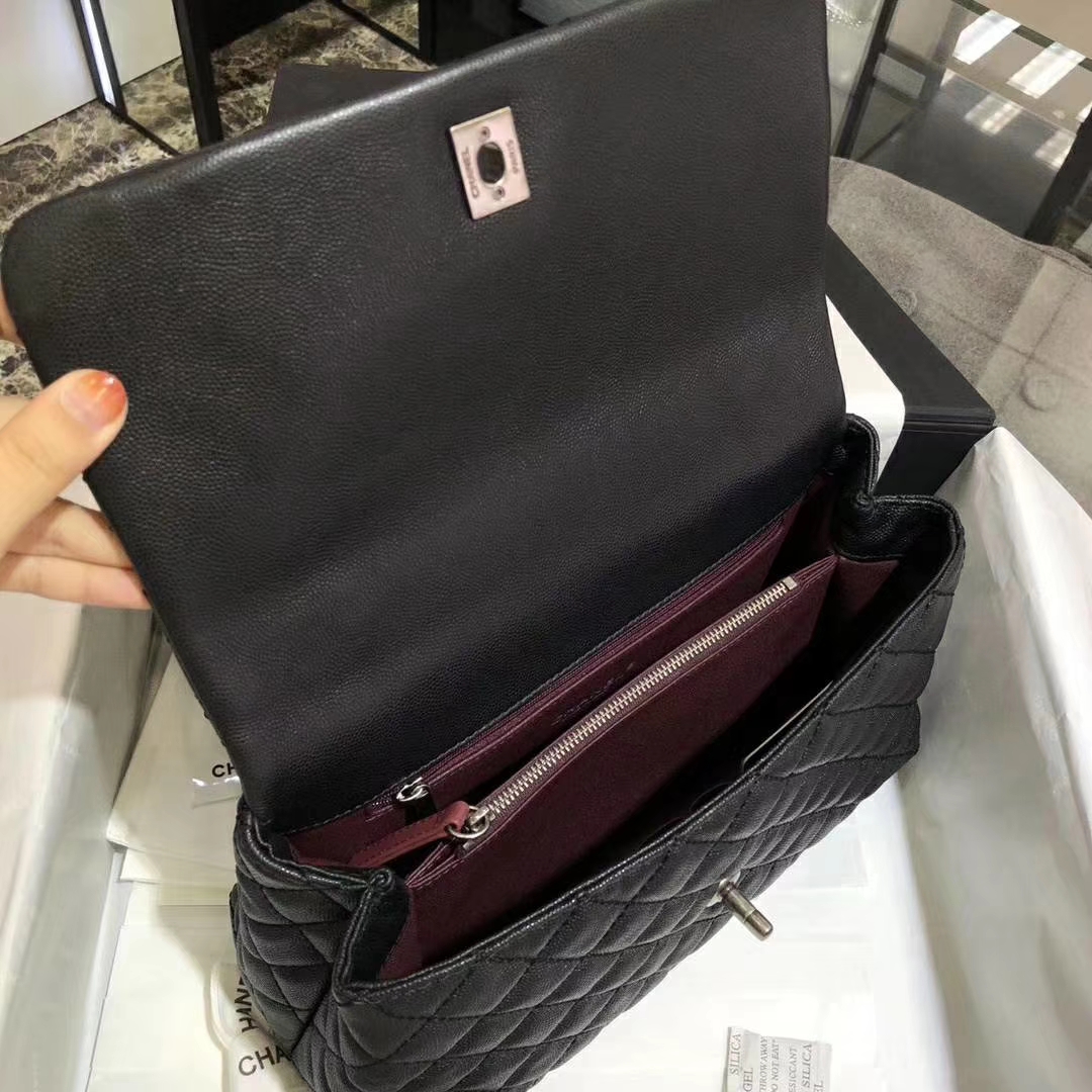 Chanel 香奈儿 CoCo Handle  28cm 进口小牛皮 球纹手柄 黑色 古银