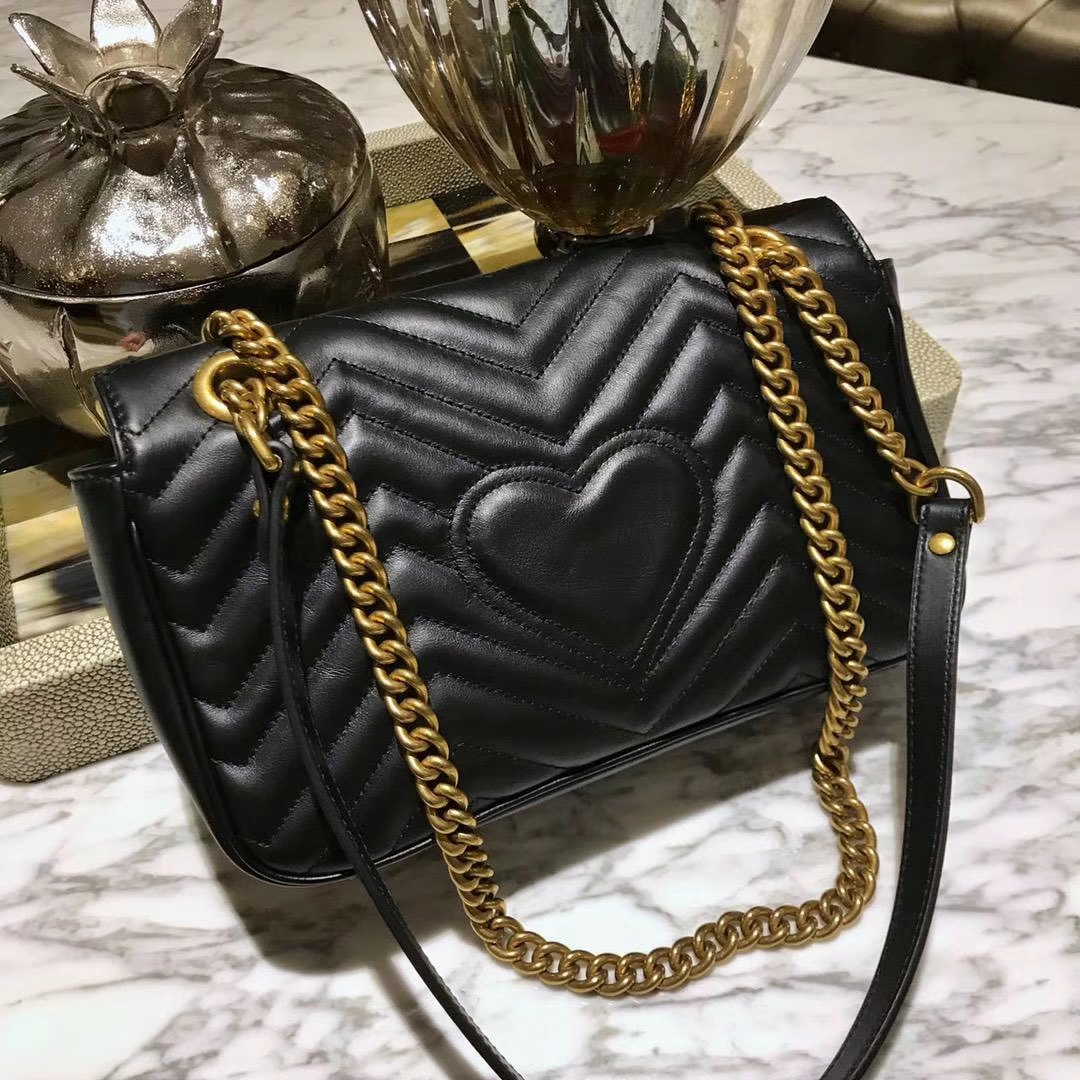 GUCCI官网同步 代购版本 原厂皮料五金打造 工艺一流 26cm 黑色