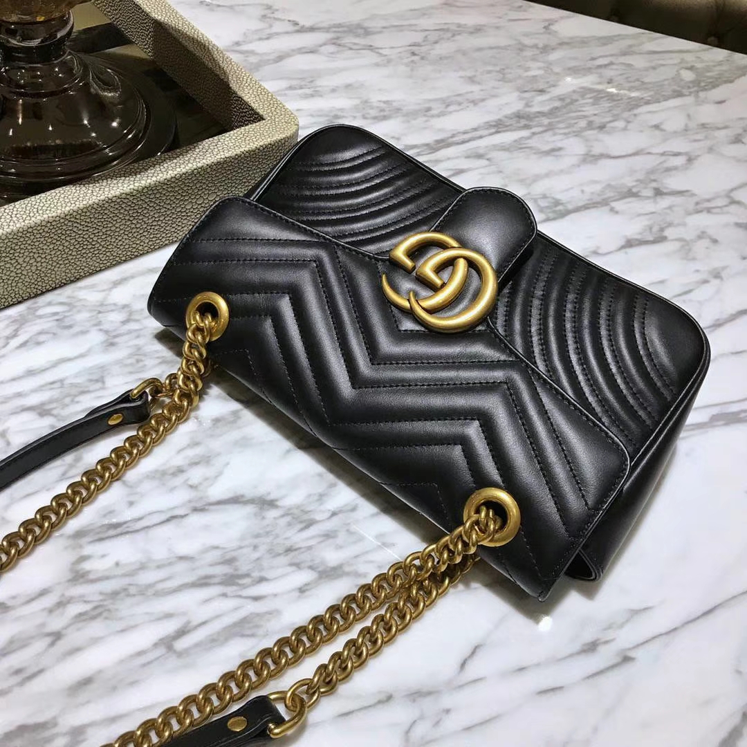 GUCCI官网同步 代购版本 原厂皮料五金打造 工艺一流 26cm 黑色