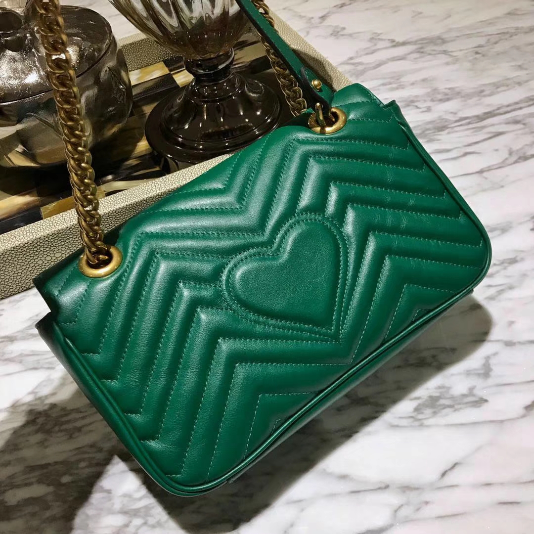 GUCCI官网同步 代购版本 原厂皮料五金打造 工艺一流 26cm 绿色