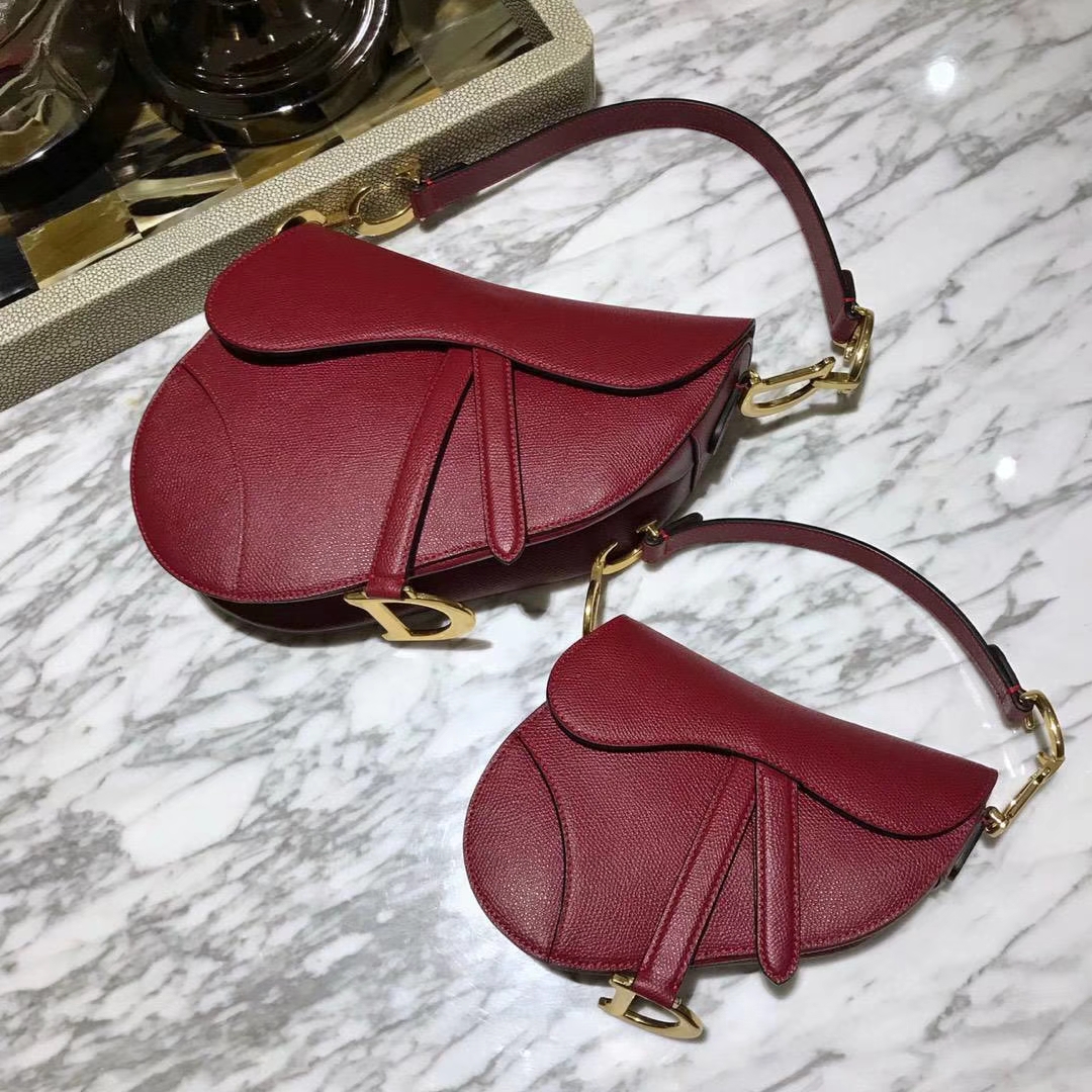 Dior 迪奥 原厂掌纹牛皮 红色 马鞍包