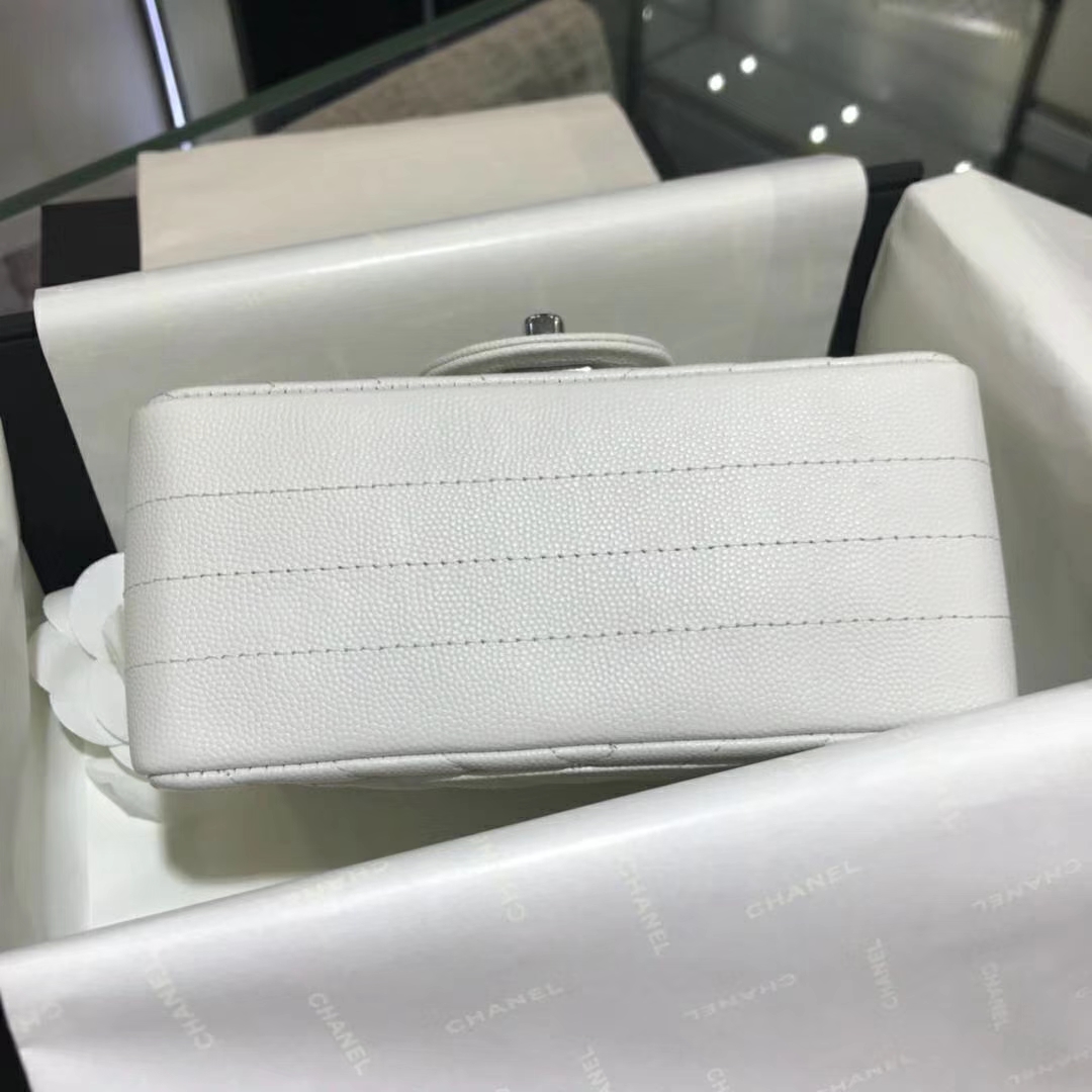 Chanel 香奈儿 V字绣 小鱼子酱 白色 17cm 银色（现货）