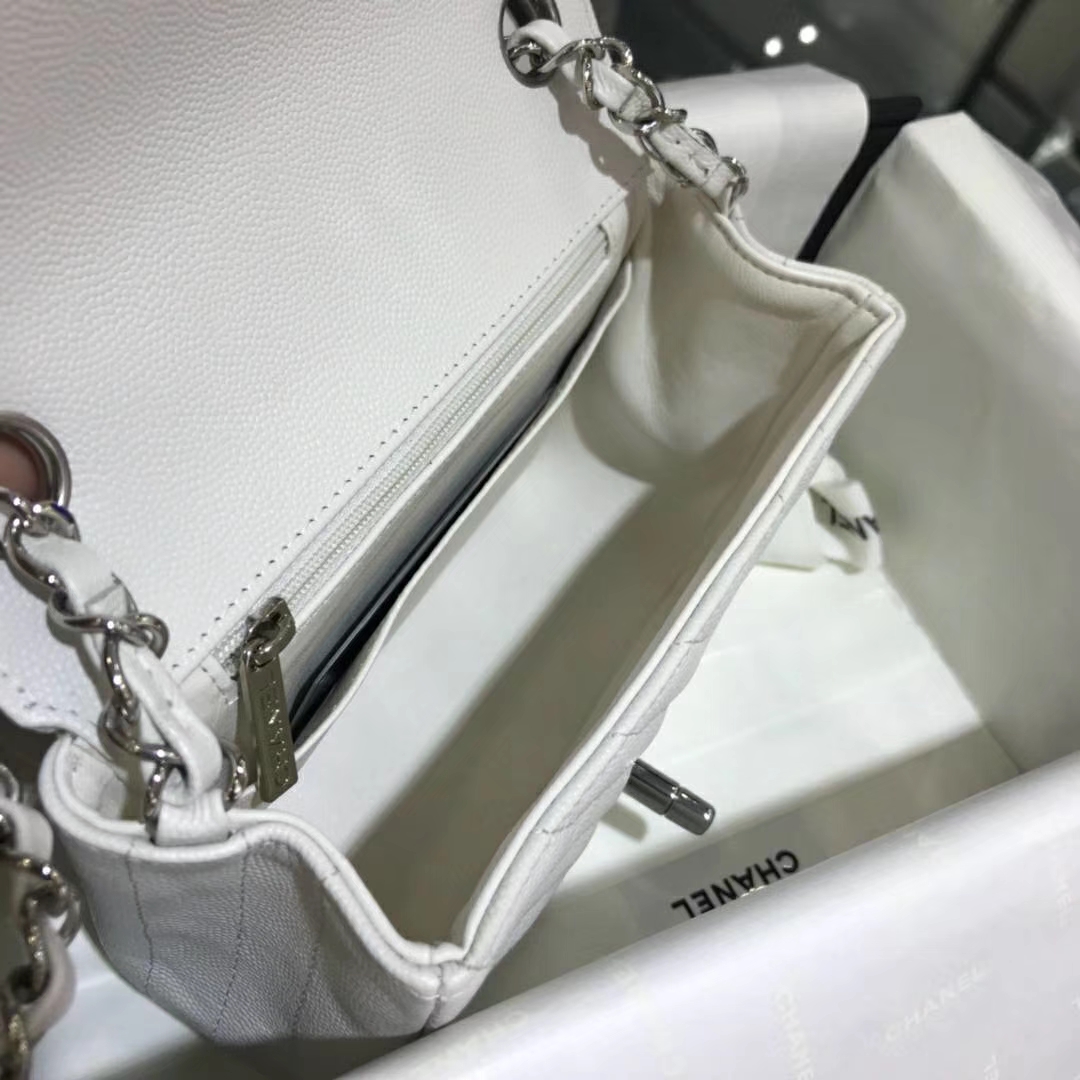 Chanel 香奈儿 V字绣 小鱼子酱 白色 17cm 银色（现货）