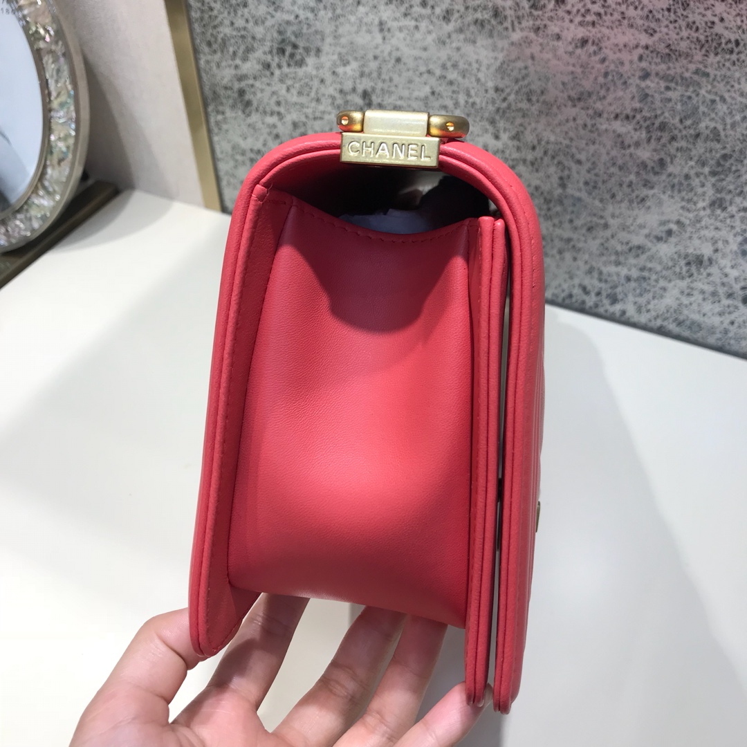 Leboy 大Ｖ款 代购版本 25cm 进口小羊皮 西瓜红 磨砂金扣