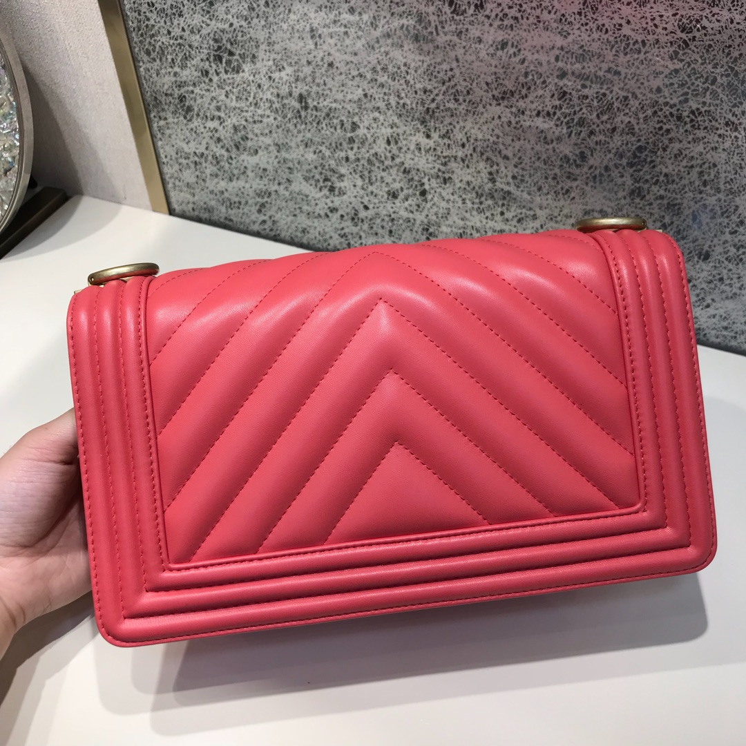 Leboy 大Ｖ款 代购版本 25cm 进口小羊皮 西瓜红 磨砂金扣