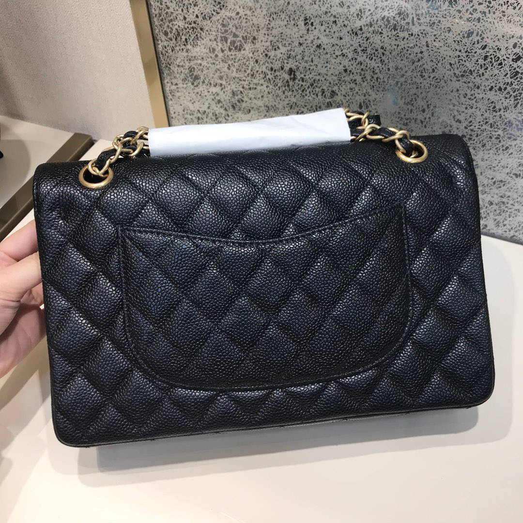 Chanel 香奈儿  Classic Flap 代购版本 25cm 进口鱼子酱 黑色 磨砂金扣