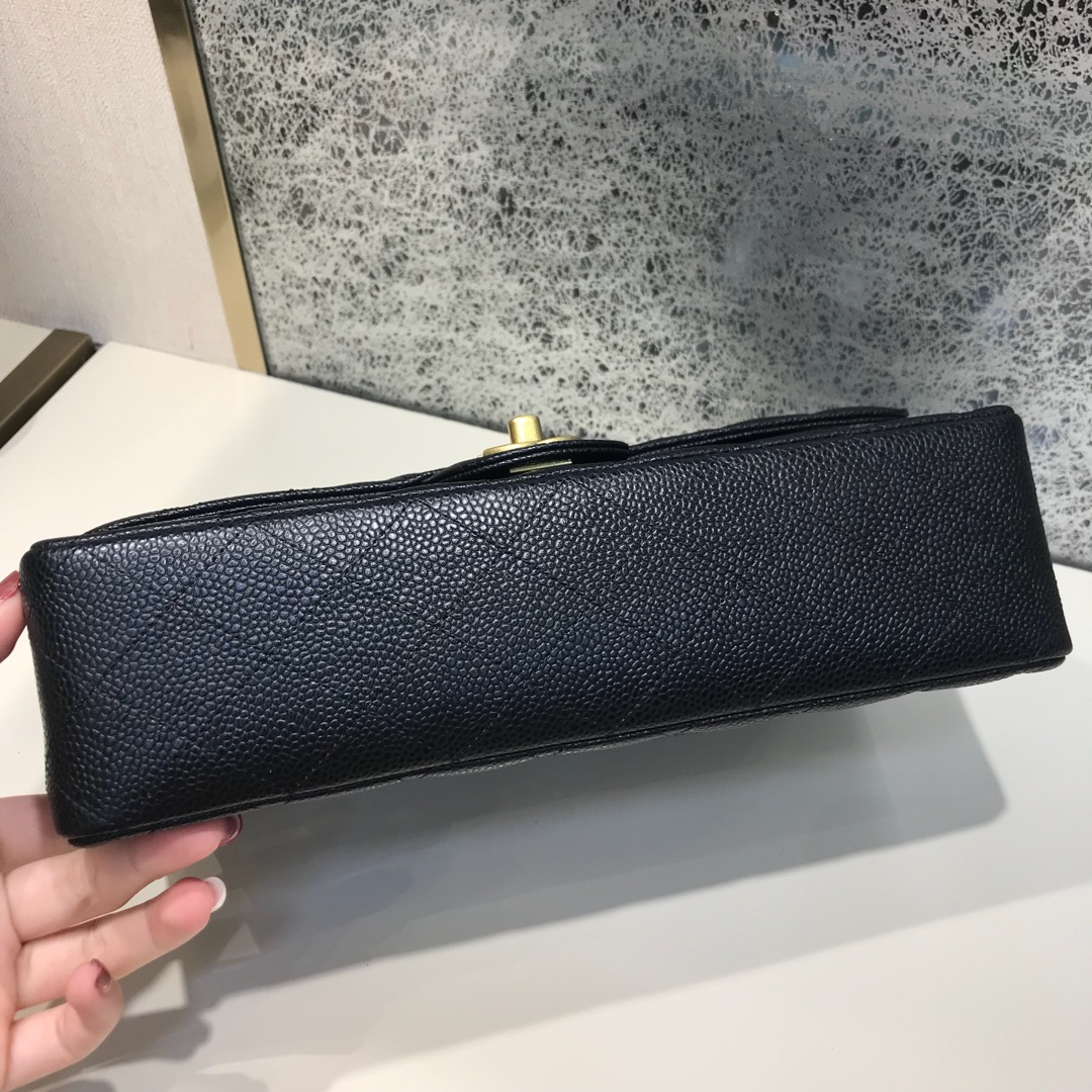 Chanel 香奈儿  Classic Flap 代购版本 25cm 进口鱼子酱 黑色 磨砂金扣