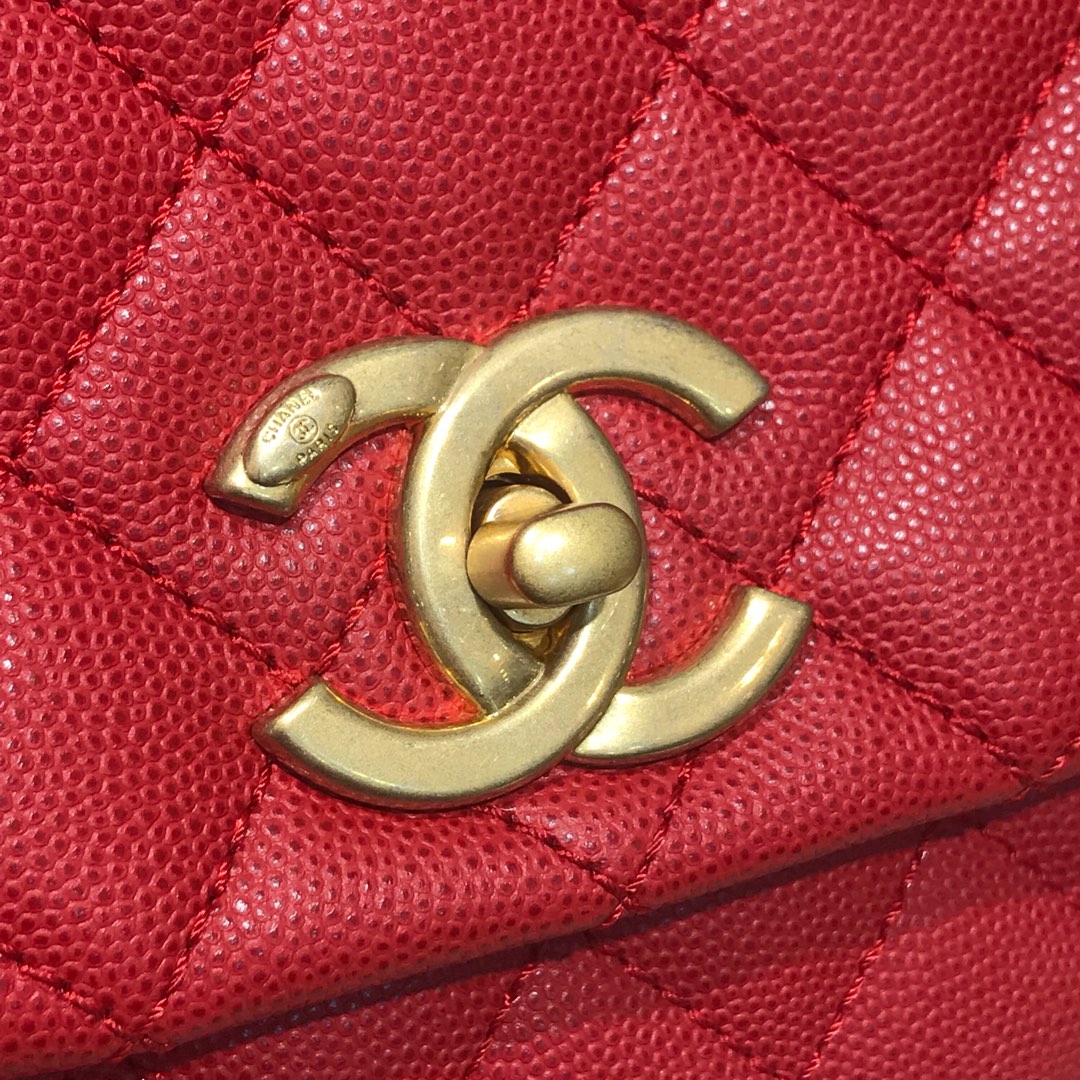 Coco Handle 顶级代购版本 28cm 原厂皮小鱼籽酱 大红色 小球手柄 特殊渠道原厂皮
