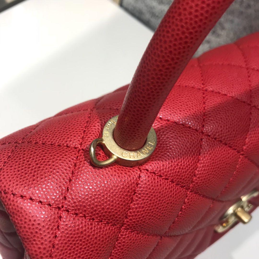 Coco Handle 顶级代购版本 28cm 原厂皮小鱼籽酱 大红色 小球手柄 特殊渠道原厂皮