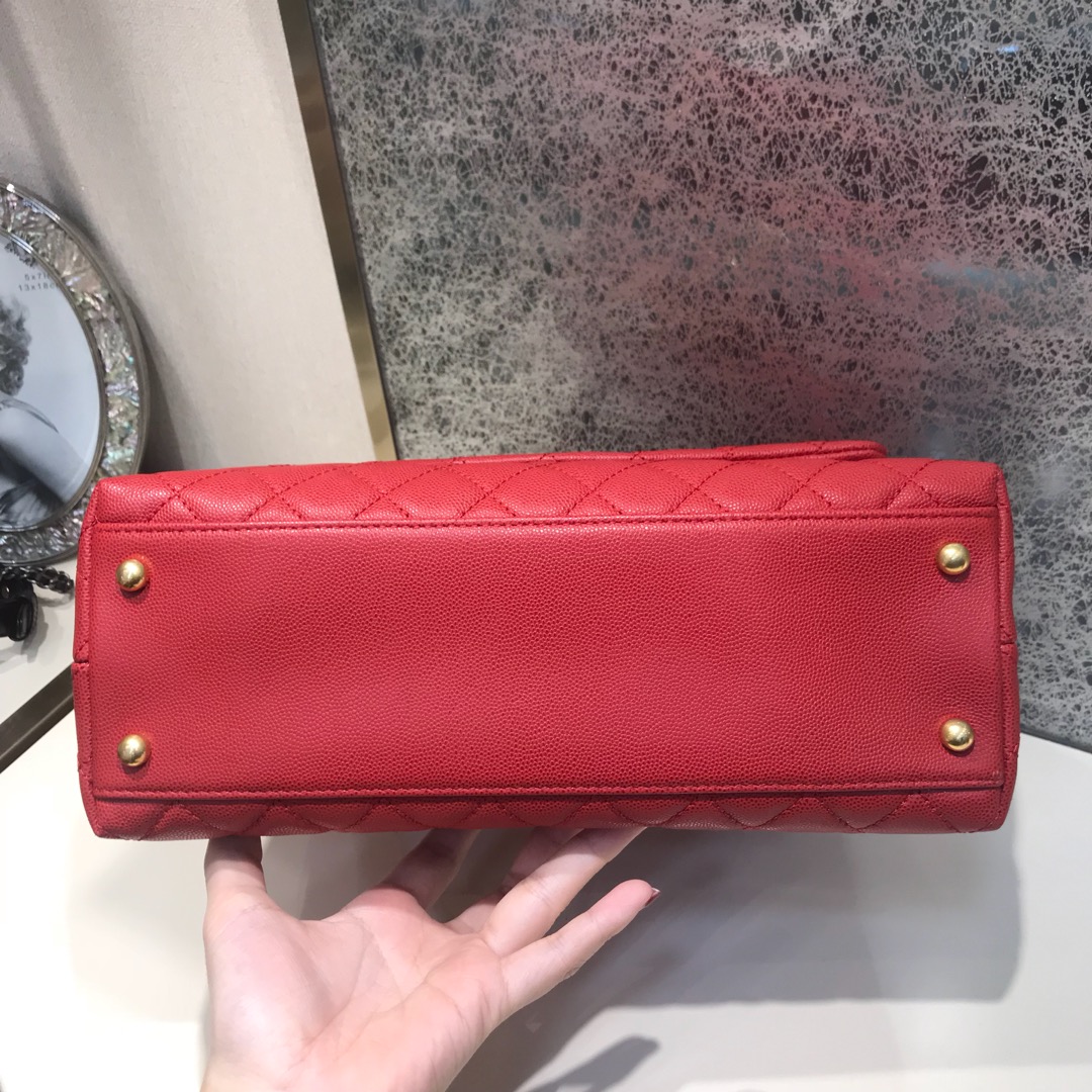Coco Handle 顶级代购版本 28cm 原厂皮小鱼籽酱 大红色 小球手柄 特殊渠道原厂皮