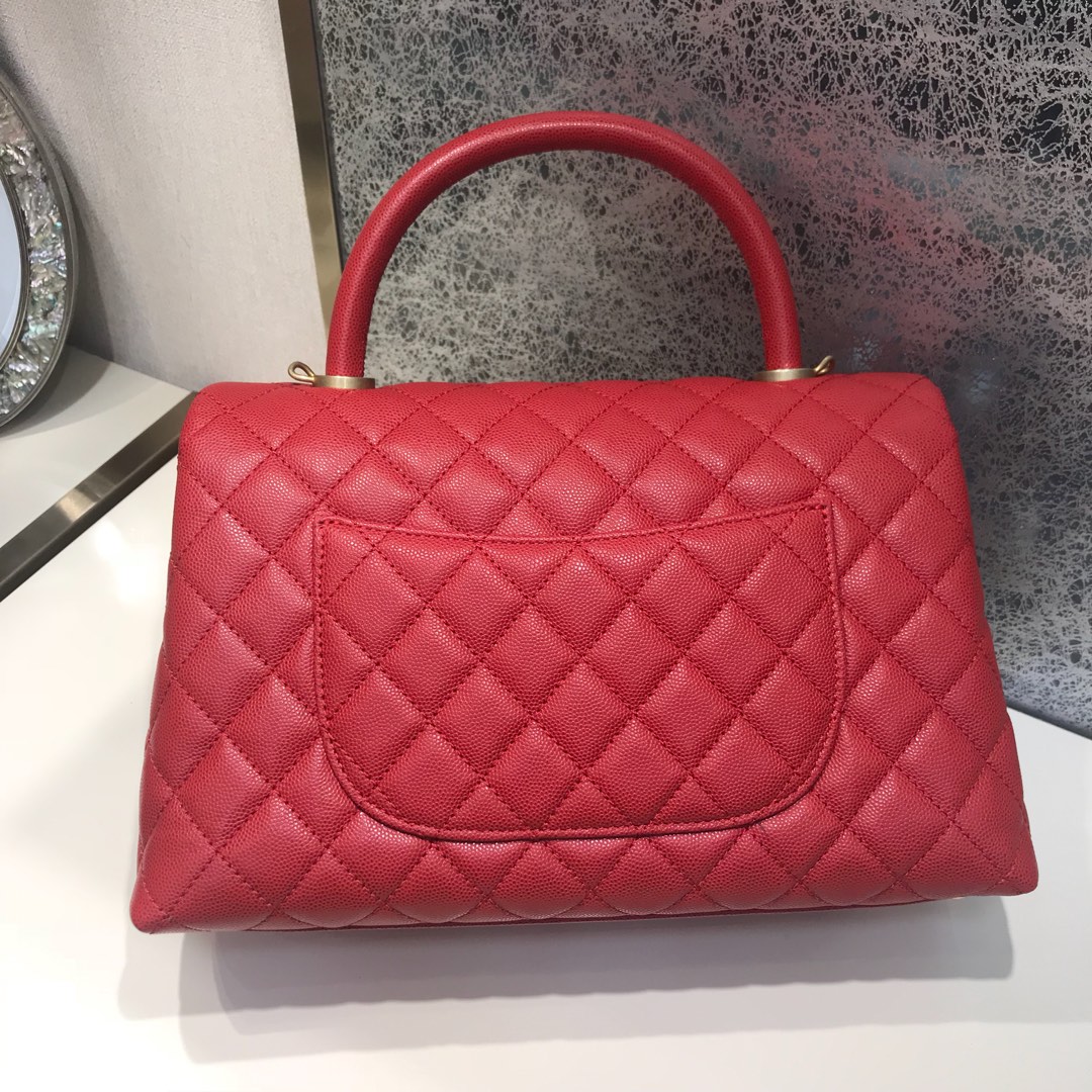 Coco Handle 顶级代购版本 28cm 原厂皮小鱼籽酱 大红色 小球手柄 特殊渠道原厂皮