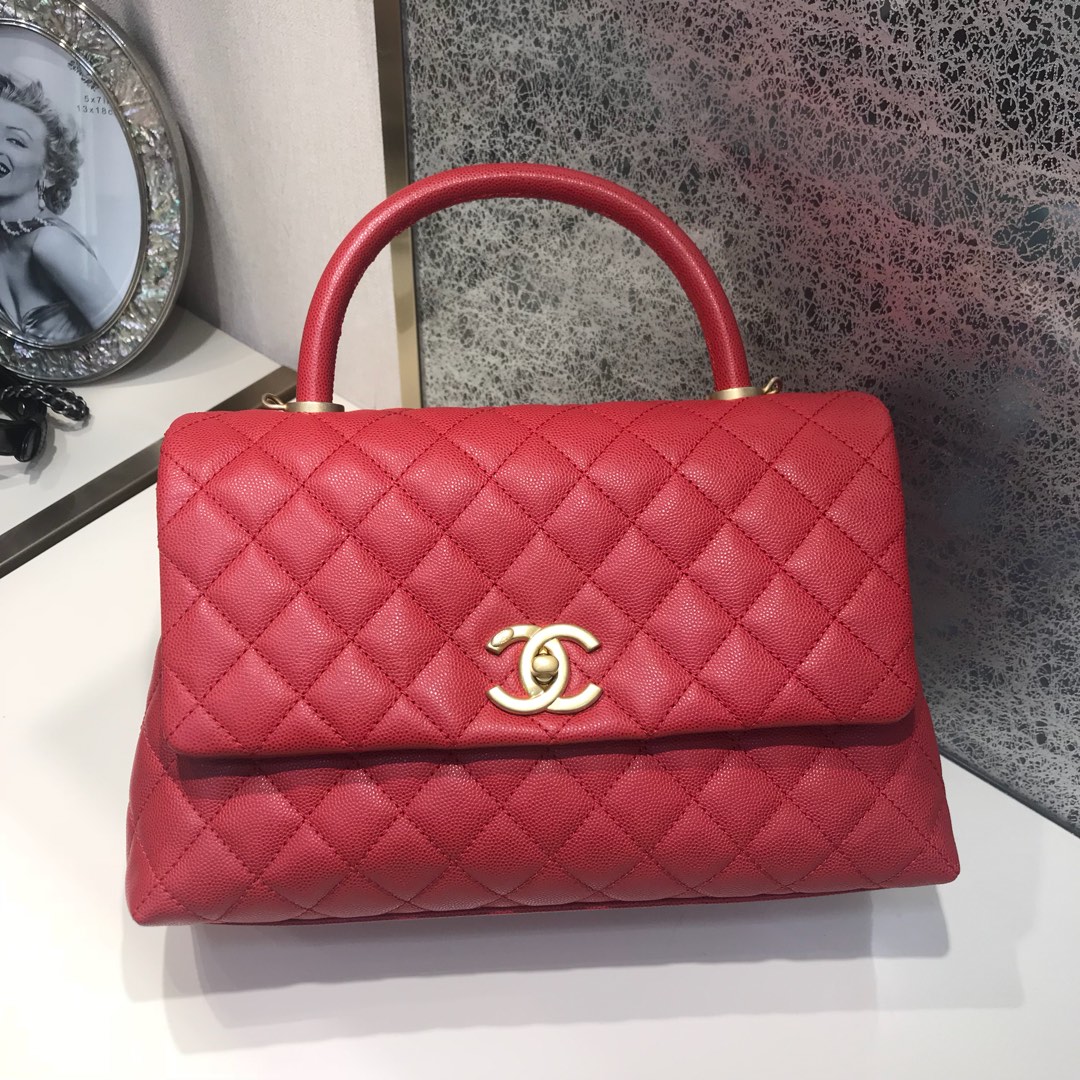 Coco Handle 顶级代购版本 28cm 原厂皮小鱼籽酱 大红色 小球手柄 特殊渠道原厂皮