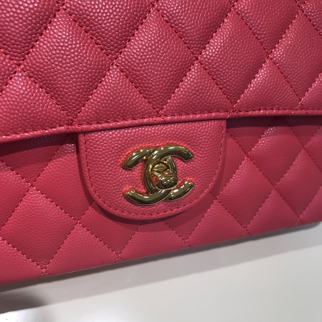 Chanel 香奈儿  Classic Flap 代购版本 25cm 进口小鱼籽酱 西瓜红 金扣