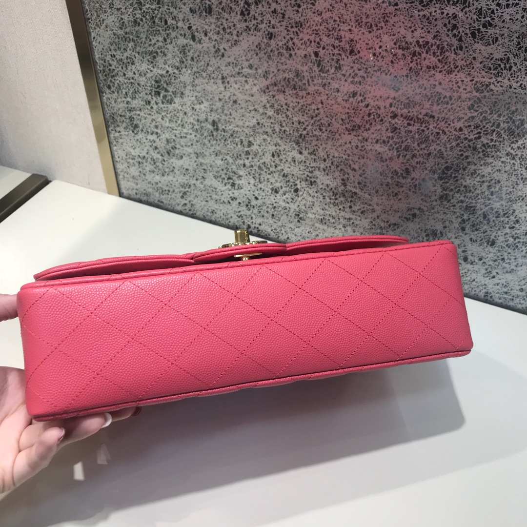 Chanel 香奈儿  Classic Flap 代购版本 25cm 进口小鱼籽酱 西瓜红 金扣