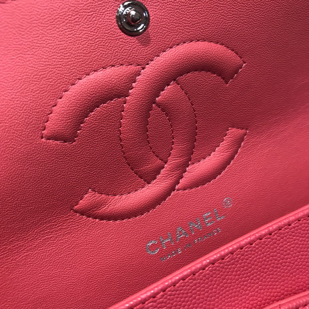 Chanel 香奈儿 Classic Flap 代购版本 25cm 进口小鱼籽酱 西瓜红 银扣
