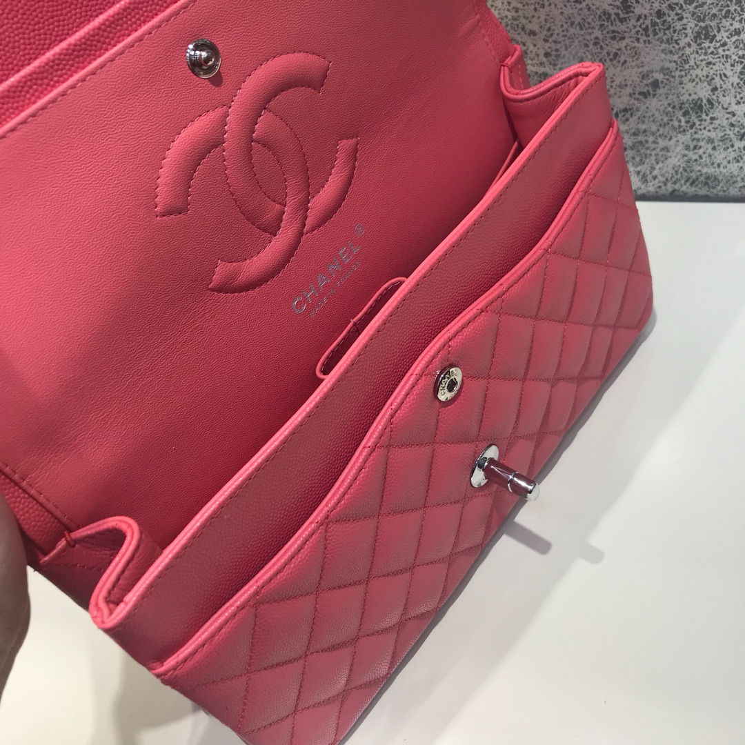 Chanel 香奈儿 Classic Flap 代购版本 25cm 进口小鱼籽酱 西瓜红 银扣