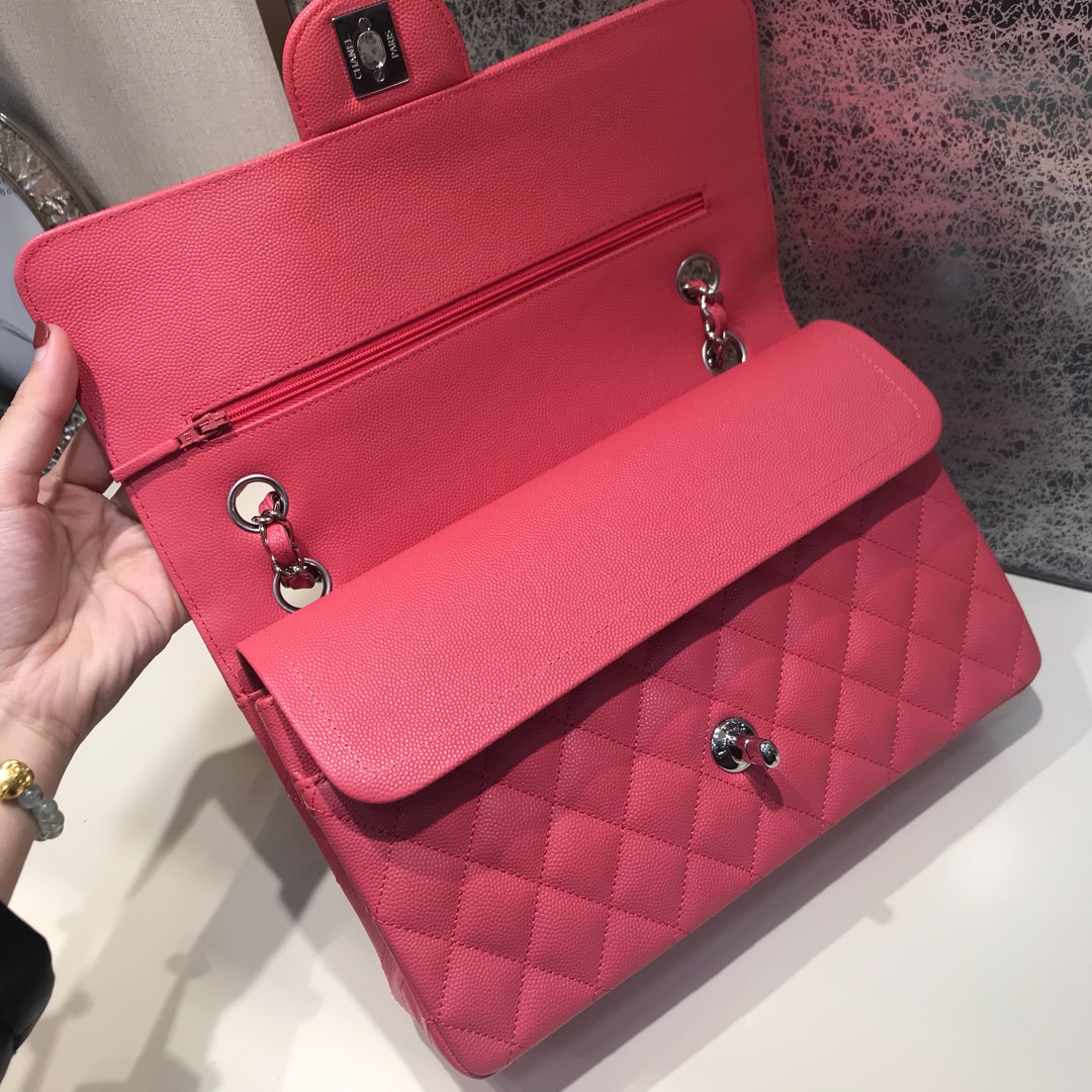 Chanel 香奈儿 Classic Flap 代购版本 25cm 进口小鱼籽酱 西瓜红 银扣