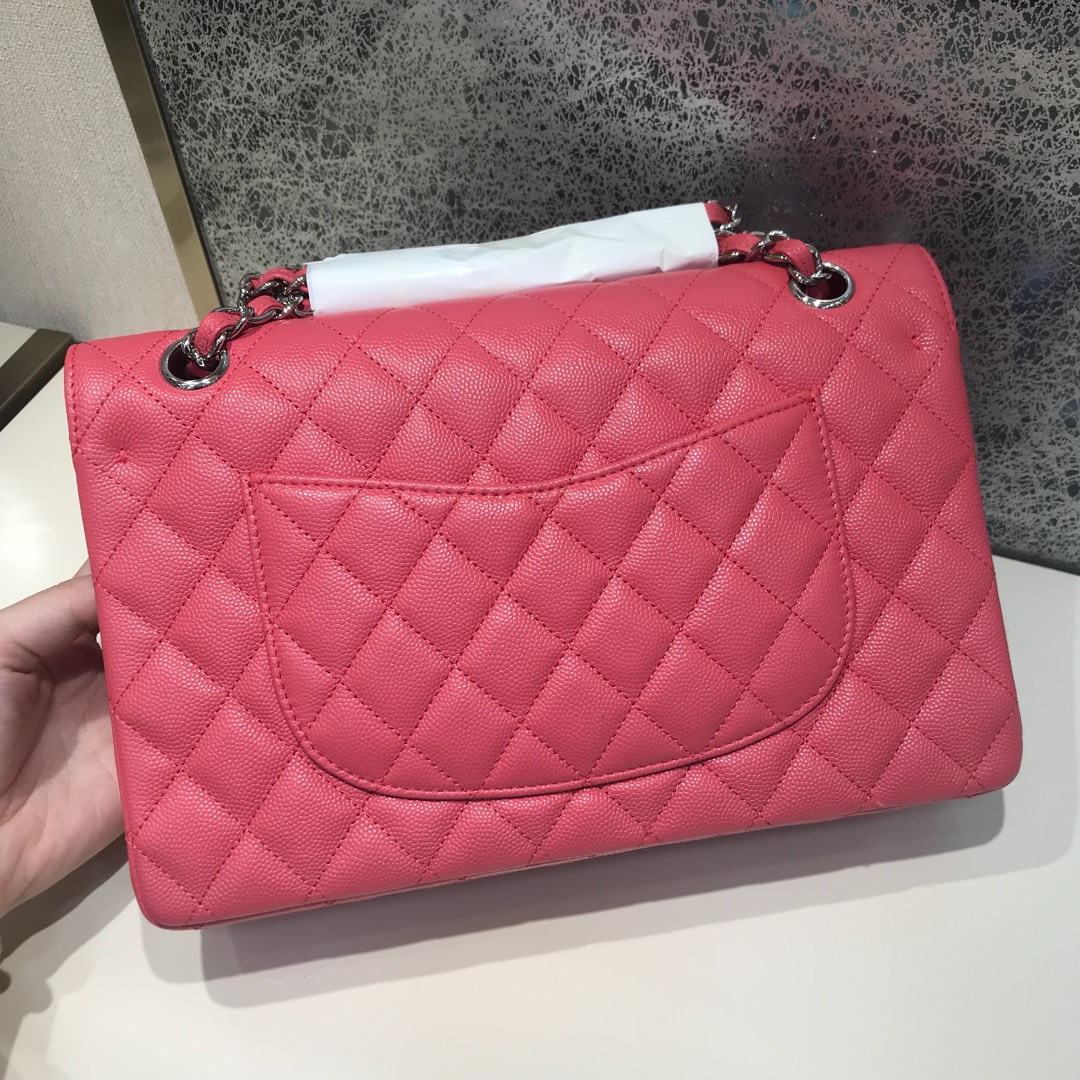 Chanel 香奈儿 Classic Flap 代购版本 25cm 进口小鱼籽酱 西瓜红 银扣
