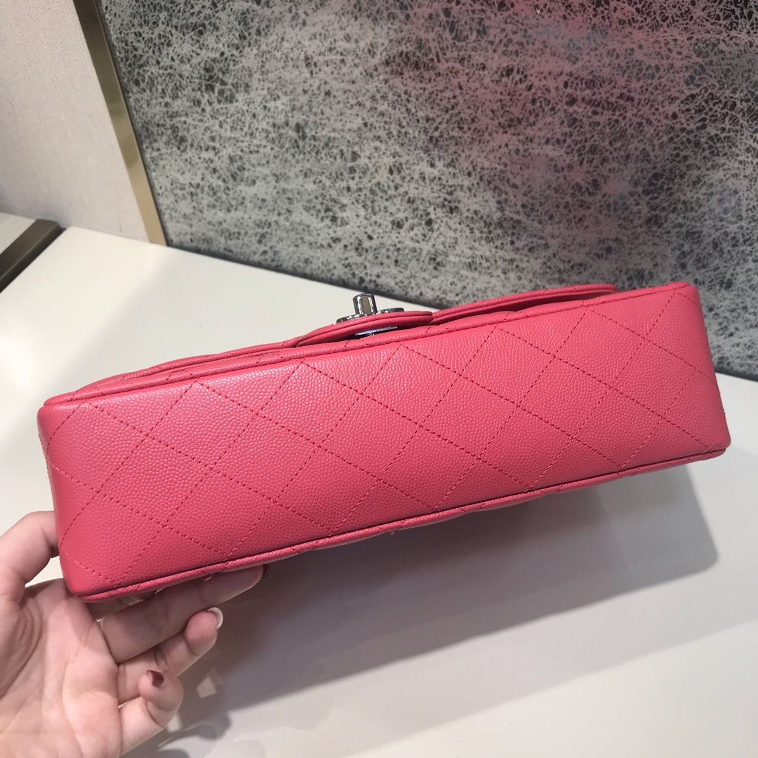 Chanel 香奈儿 Classic Flap 代购版本 25cm 进口小鱼籽酱 西瓜红 银扣