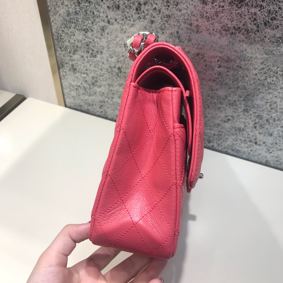 Chanel 香奈儿 Classic Flap 代购版本 25cm 进口小鱼籽酱 西瓜红 银扣