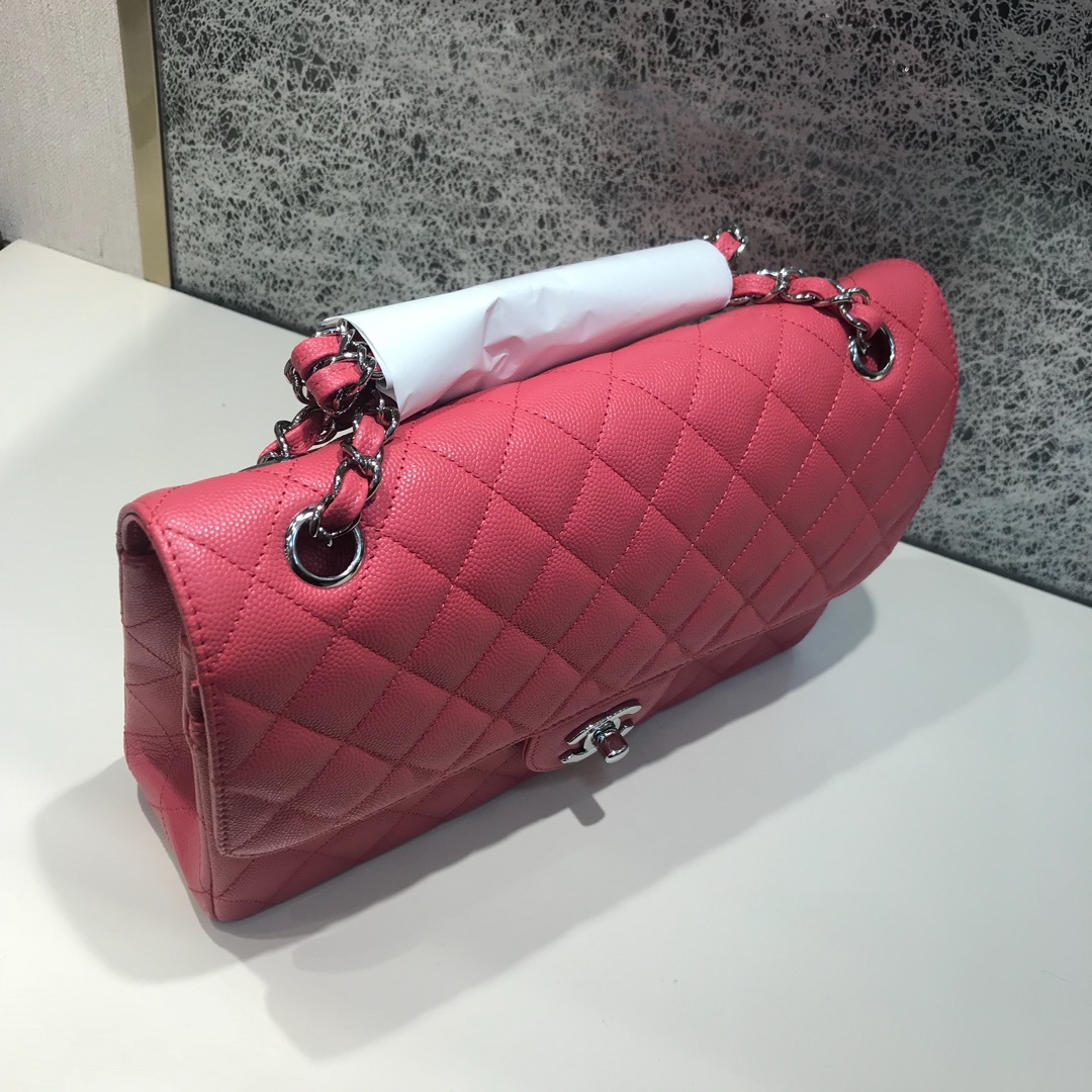 Chanel 香奈儿 Classic Flap 代购版本 25cm 进口小鱼籽酱 西瓜红 银扣