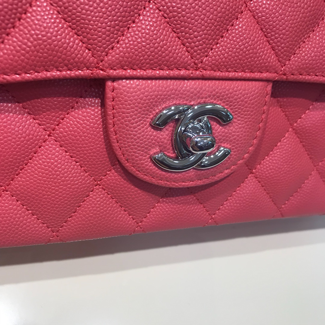 Chanel 香奈儿 Classic Flap 代购版本 25cm 进口小鱼籽酱 西瓜红 银扣